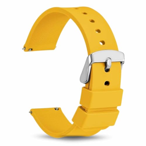Correa reloj silicona, Banda de Reloj de Silicona, Correa de Reloj Deportiva, Banda de Reloj Universal, Pulsera de Reloj Silicona, liberación rápida (Amarillo (Hebilla plateada), 18 mm)