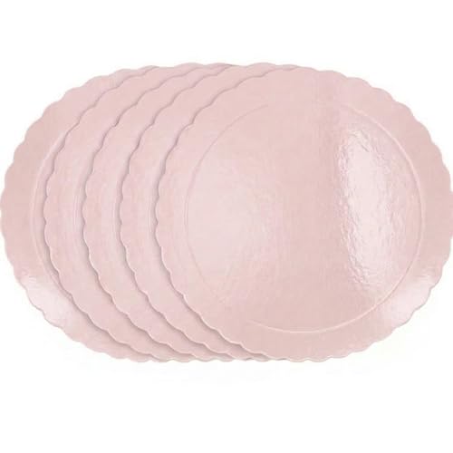 Azucren Base para Tarta Rosa Bebé 35 cm – Pack 5 Unidades – Disco Extra Fuerte con Borde Festoneado – Soporte Rígido para Presentación Profesional de Tartas y Repostería