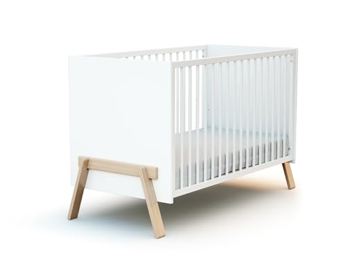 AT4 - Cuna bebe CANAILLE madera - Blanco/Haya - 60 x 120-135 x 64 x 84 cm