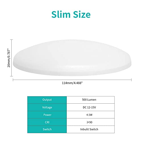 Image of RVZONE 4.5 Inch RV LED Ceiling Puck Light RV Boat Interior Light DC 12V Surface Mount Ceiling Dome Light, 4.5W Panel Downlight for Camper Van Travel Trailer Motorhome (Warm Light, Pack of 5)
