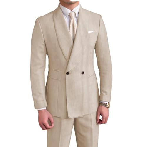 Wedding Mens Linen Suit 2 Pieces Linen Suits for Men Slim Fit Shawl Lapel Beach Wedding Groomsmen Linen Suit 2024