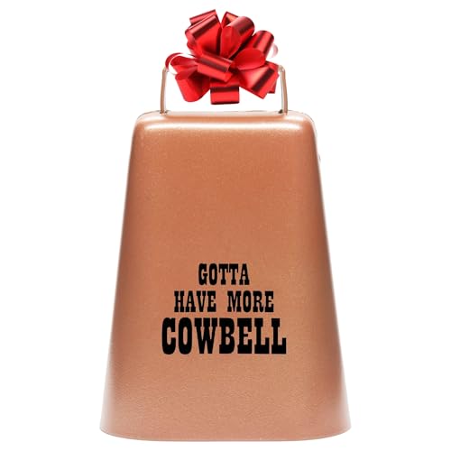 Bevin Bells Gotta Have More COWBELL (Large) Kentucky Cow Bell with Copper Color, Made from Steel, Loud Noise Makers with Handle, Cheer on or Wake up your Teenager, Made in CT, USA