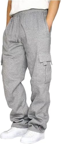 Mens Cargo Sweatpants Drawstring Casual Hiking Pants Joggers Athletic Trousers Cotton Loose Straight Pants for Men2