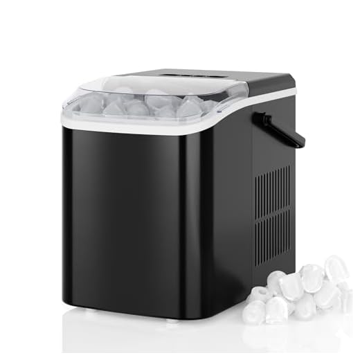 DUMOS Fast & Quiet Ice Maker for Countertop – 9 Bullet Cubes in 6 Mins, 26lbs/Day, Self-Cleaning Portable Ice Machine with Handle for Home, Kitchen, Dorm, Black