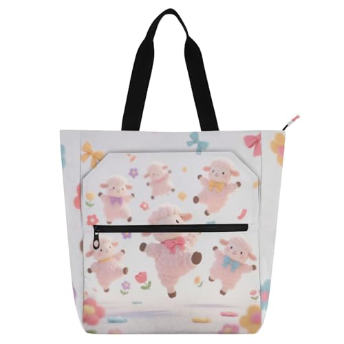 Sac à bandoulière pour enfants avec poches motif mouton rose contre la pluie