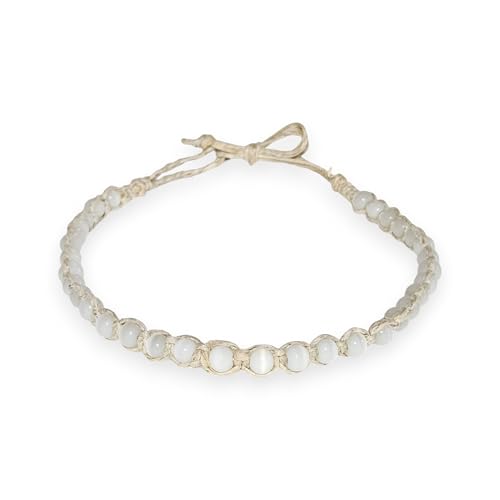 BlueRica Cat's Eye Beads on Hemp Choker Necklace