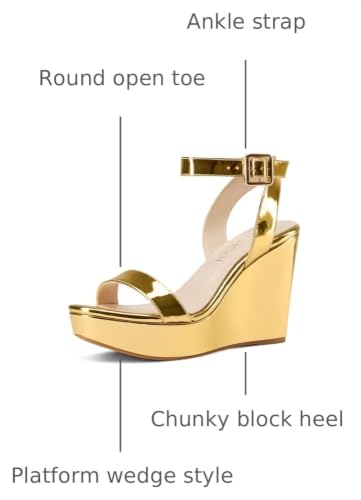 Image of Aachcol Women Platform Wedge Sandals Round Peep Open Toe Ankle Strap Slingback Two-Piece Chunky Block High Heel Dress Shoes Pumps Party Patent 4 Inch