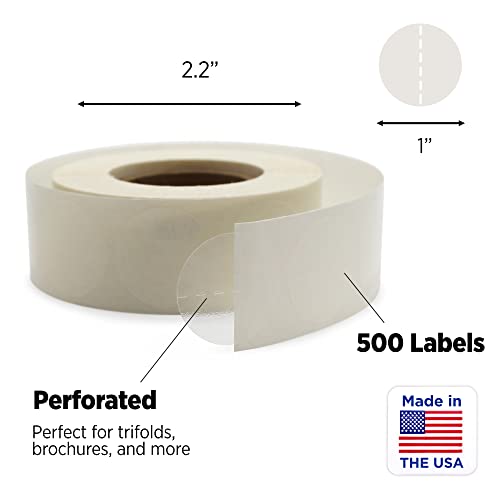 Chromalabel 1 Inch Round Clear Wafer Seals, 500 Per Roll, Perforated #TOP1