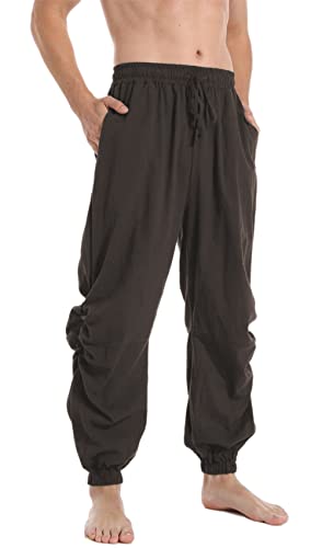 PACEIADTA Mens Casual Cotton Linen Pants Casual Elastic Waist Drawstring Yoga Jogger Pants