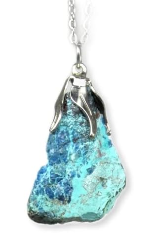 TENET Collar con colgante de mineral, con piedras semipreciosas, joyería artesanal, hecho a mano, crisocola en bruto
