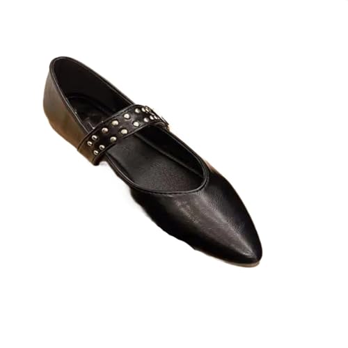 YTR6TW Women Pointed Toe Mary Janes Shoes Rivet Pu Leather Flats Shoes Spring Elegant Party Daily Pumps