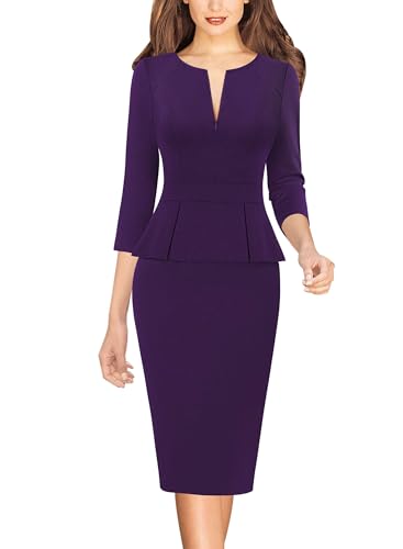 Image of VFSHOW Womens Wear to Work Front Zipper V Neck Peplum Business Office Church Flattering Pencil Sheath Dress