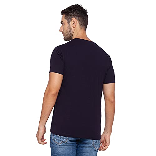 Image of Spykar Mens Cotton Navy Blue Printed T-Shirt
