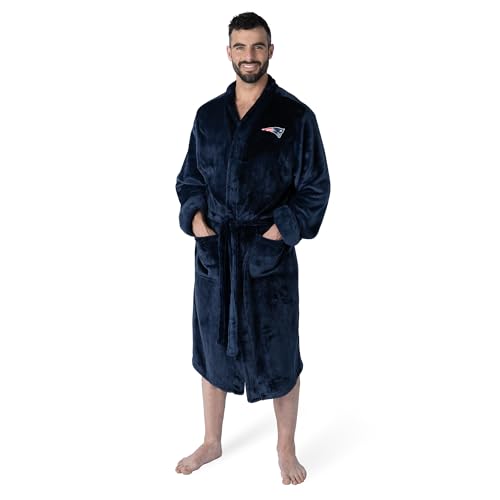 Northwest NFL New England Patriots Adult Unisex Silk Touch Bathrobe, Large/X-Large, Navy, Officially Licensed Loungewear, Soft Plush Polyester
