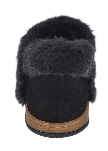 Clarks Womens Slipper Suede Leather Ankle Bootie - Plush Faux Fur Lined Cork Midsole - Closed Back Indoor Outdoor House Slippers For Women (Black 7)4