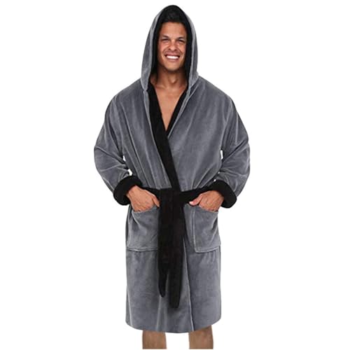 Fleece Sherpa Robe for Men Oversized Hoodie Sleepwear Thermal Underwear for Winter Warm Lounge Pajamas Plush Outfits
