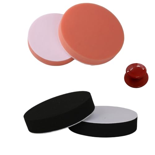 MORLARCO 車磨き用 ポリッシャー バフ 100mm 5個セット ハンドル付き 超細粒子 マジックテープ式 スポンジバフ ウレタンバフ ヘッドライトの磨き ワックスがけ用