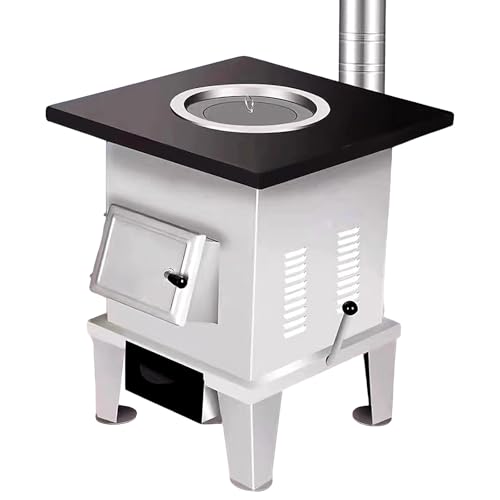 Estufa de Leña Portatil Rural con Chimenea, Codo y Gancho Estufa Leñas Interior Estufas de Leña para Tiendas de Campaña, Interiores, Villas, Refugios(60 * 60 * 60cm)