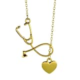MOKKHNB Collar de Mujer Dorado Colgante en Forma de Corazón Estetoscopio, Aleación Resistente y Elegante, Obsequio Romántico para Navidad o Cumpleaños