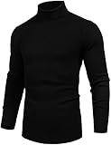 Daupanzees Men's Knitted Ribbed Turtleneck Pullover Sweaters with Patchwork (Black XXL)