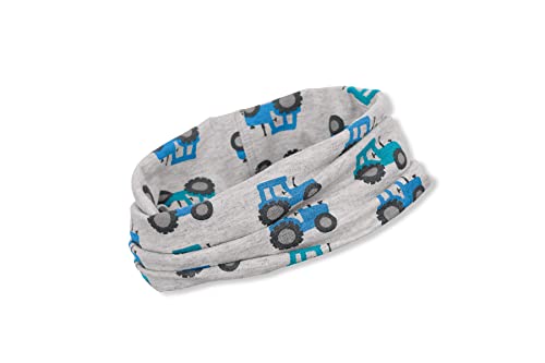 Sterntaler Multifunktionstuch Traktor – Jungen Halstuch & Mütze aus Melange-Singlejersey mit UV-Schutz 50+ – Bedruckt mit Traktoren – Vielseitig tragbar – Größe 2 – Farbe silber