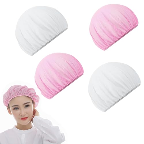 4 redecillas de pelo rosa y blanco para dormir, gorro de malla, transpirable, secado de noche, gorro rizado, gorro para dormir