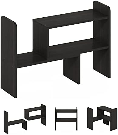 Furinno Classic Desktop Organizer Storage Rack Adjustable Free Style Rotation Display Bookshelf, Espresso 6.7D x 23.7W x 15.67H in