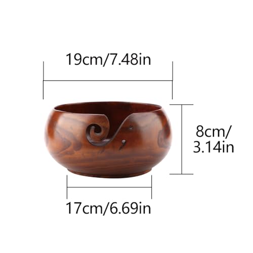 Image of Wooden Yarn Bowl, Storage Bowl with Carved Holes Drills Crocheting Knitting Holder Gift Bowls for DIY Crochet Supplies Handmade Round Woven Mum Wife Granny Enthusiasts Elegant Decoration