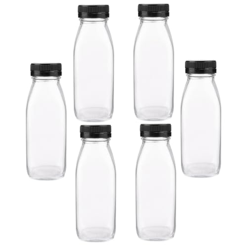VANZACK 6個 ガラス製飲料ボトル 密閉蓋付き再利用可能ミルク瓶 冷蔵保存に適した漏れ防止設計 小型ジュースや水の携帯用容 ランダムカラー