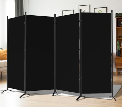 Room Dividers Folding Privacy Screens 4 Panel Partition Screen Steel Frame& Frabic Office Partition for Home Office Dorm Decor Black