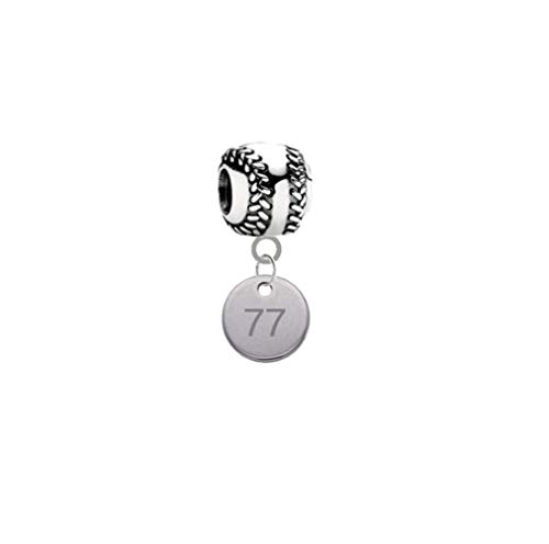 Player Number Baseball Softball 3D Universal European Bracelet Charm (77)