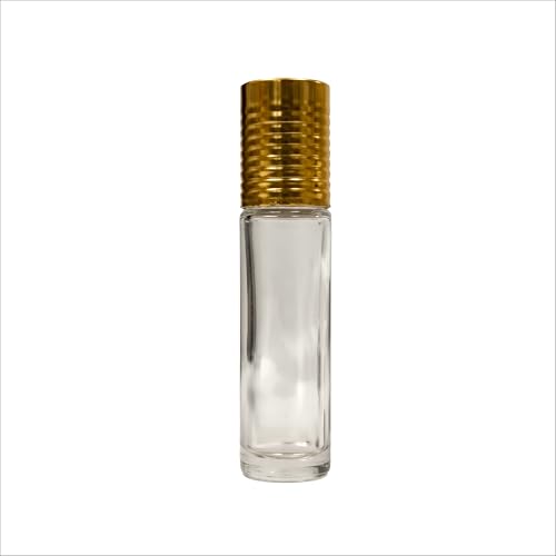 Image of 6ml Refillable Roll-On Attar Bottle by Riza Fragrance | Pack of 900 | Leakproof Clear Glass Empty Bottle with Plastic Roller & Golden Cap for Perfumes, Essential Oils, Lip Balm, etc.