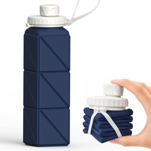 Image of BEAUTAIL Collapsible Water Bottles 21oz /610mL, Silicone Travel Water Bottle | BPA Free, Leakproof & Reusable, Foldable Water Bottle for Traveling, Hiking, Gym, School, Sports, Outdoor, 1-Pack, Dark Blue