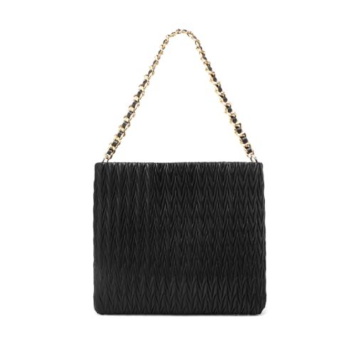 Miss Lulu Bolso de Mujer en PU Cuero Suave, Bolso Tote Grande de Hombro con Cadena, Bolsa de Mano Bandolera para Trabajo, Escuela, Compras (Negro)