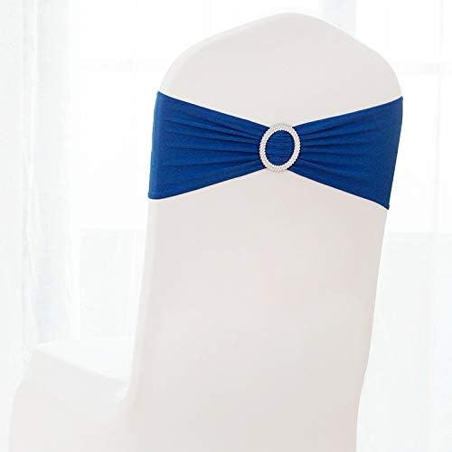 Miniatura 4 de Joe&Lory Bandas elásticas de elastano para silla con hebilla, cintas deslizantes para decoración de bodas, fiestas, bandas suaves (azul rey, 10
