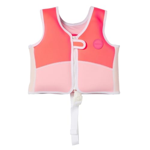SUNNYLiFE Swim Vest - Constructed with Neoprene Plus a Secure Front Zip and Develop Water Confidence. | Toddler Swim Vest (Melody The Mermaid | Neon Strawberry 1-2)