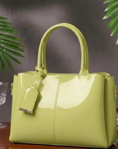 Image of Women's Top Handle Bag | Hand Held bag | Stylish Patent Synthetic Leather Handbag with Dual Handles & Detachable Sling Strap | Beige Shoulder Purse for Work & Casual Outings