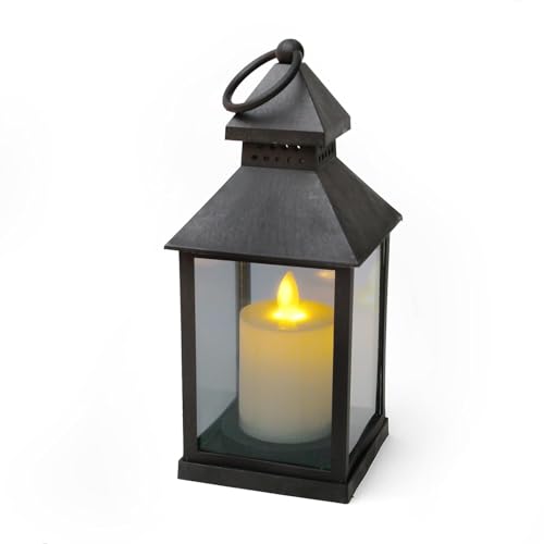 Image of Vintage LED Lantern Light with Flickering Candle, Battery Operated Hanging Lamp, Antique Glass Lantern for Home Decor, Diwali Decoration Lights, Table & Wall Hanging Lamp Black vivinin (Set 1)