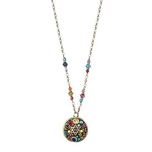 Multicolor Crystal Star of David Necklace. Colourful Judaica Jewellery with Crystals and Beads. Handmade by Israeli Artist Michal Golan.