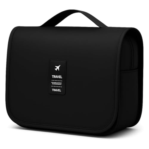 Bolsa Necessaire Maquiagem Cosméticos Viagem Com Divisória e Cabide para Pendurar Organizador de Maquiagem Shampoo Perfumes Higiene Pessoal (Preto)