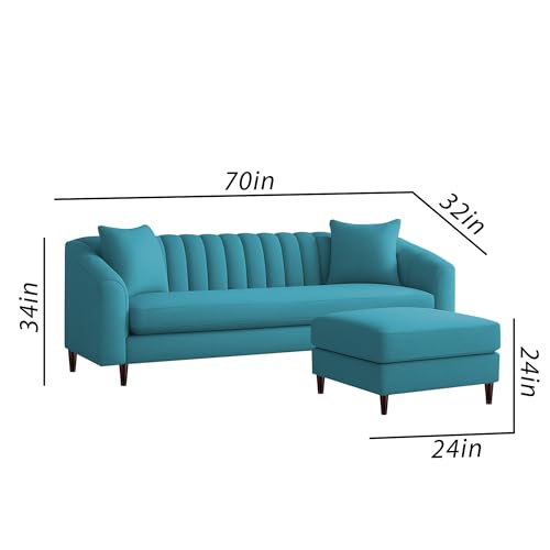 Image of Casaliving Doraldo 4 Seater L Shape Convertible Sofa Set for Living Room, 3 Seater & Ottoman Modular Sectional Couch for Small Space (Turquise Colour) Fabric Sofa