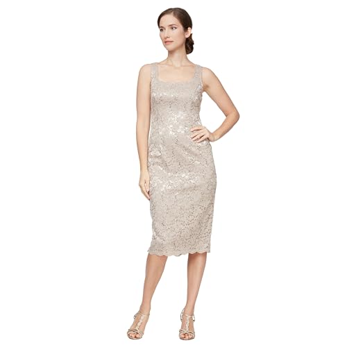 S.L. Fashions Women's Tea Length Sequin Lace Special Occasion Dress with Illusion Sleeve Jacket (Petite and Regular Sizes)3