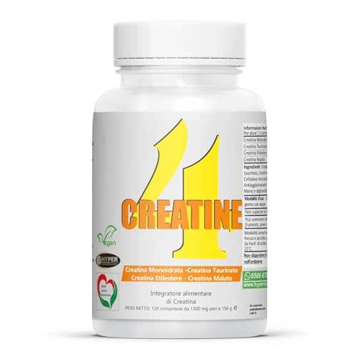 Hyper Creatina Compresse 1300 mg 240 Compresse - Creatina Monoidrata per Aumento Massa Muscolare e Recupero Migliorato - Pre Workout con 4 Fonti di Creatina Monoidrata, Etilestere, Taurinato, Malato