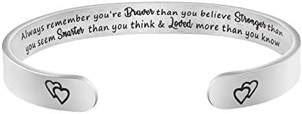 JoycuFF Inspirational Bracelets for Women Birthday Gifts for Girls Friendship Gifts for Women Friends Engraved Stainless Steel Cuff Bracelet Christmas Graduation Valentines Day Gift for Her