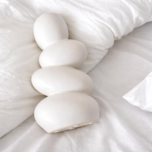 Image of Ceramic Pebble Vase, 9 inch Stacked Stone Design for Pampas Grass & Modern Home Decor, Unique Geometric Flower Vase Centerpiece (White)