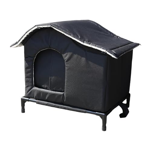 FewNvWa Outdoor Stray Cat House Oxford Cloth Insulated Waterproof Windproof Curtain Elevated Base Suitable for Pet Supplies Outdoor Scene Winter Warmt, Black, S