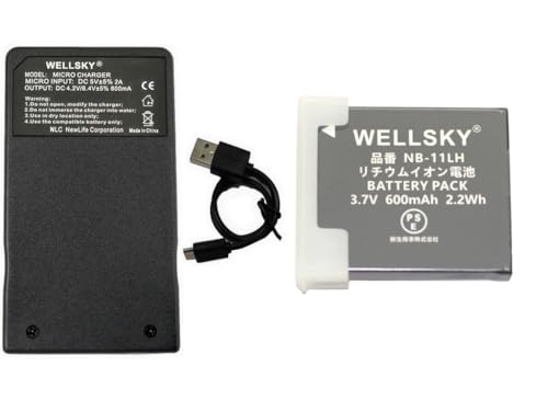 WELLSKY NB-11L NB-11LH �݊��o�b�e���[ 1�� + ���y�� USB Type-C �݊��[�d�� �o�b�e���[�`���[�W���[ CB-2LF CB-2LD 1�� [2�Z�b�g] �����[�d��ŏ[�d�\ �c�ʕ\���\ �����i�Ɠ����悤�g�p�\ �[�q��
