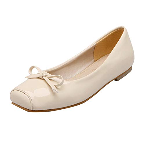 Bellirala Women Patent Square Toe Ballet Flats Comfort Slip On Ballerina Dress Shoes with Bow