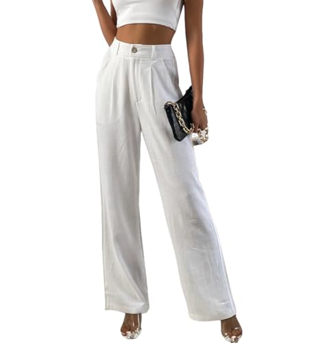 Yehopere Women's Linen Pants Summer Dressy Boho Wide Leg Flowy Straight Leg Trouser Beach Travel Vacation Outfits