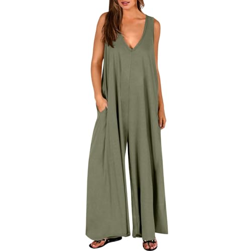 Mono Peto Mujer algodón Jumpsuit Vestido Moda Casual Petos Deporte Pantalones Largo Color Sólido Peto Pierna Ancha Rompers Fiesta Camiseta sin Manga Cómodo Verano otoño 2024